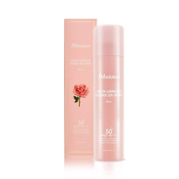 JM SOLUTION GLOW LUMINOUS FLOWER SUN SPRAY ROSE Солнцезащитный спрей с дамасской розой